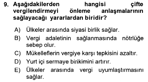 Uluslararası Ticarette Vergilendirme 2016-2017 Dönem Sonu Sınavı - 9. soru