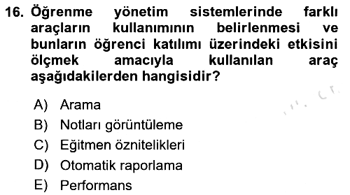 Öğrenme Yönetim Sistemleri 2023-2024 Ara Sınav - 16. soru