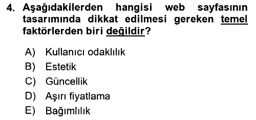 Web Tasarımı Satış ve Pazarlama 2018-2019 3 Ders Sınavı - 4. soru
