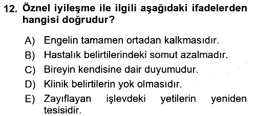 Psiko-Sosyal Rehabilitasyon 2017-2018 Ara Sınav - 12. soru
