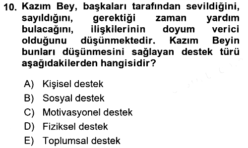 Psiko-Sosyal Rehabilitasyon 2017-2018 Dönem Sonu Sınavı - 10. soru