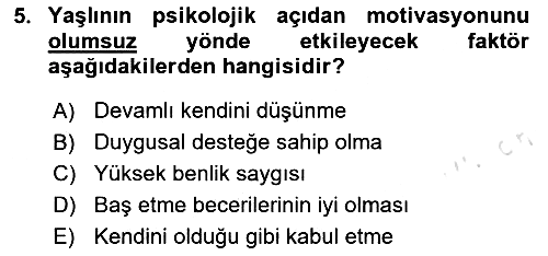 Psiko-Sosyal Rehabilitasyon 2024-2025 Dönem Sonu Sınavı - 5. soru