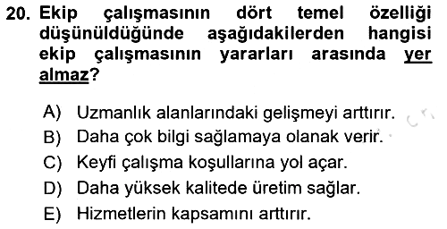 Psiko-Sosyal Rehabilitasyon 2024-2025 Dönem Sonu Sınavı - 20. soru