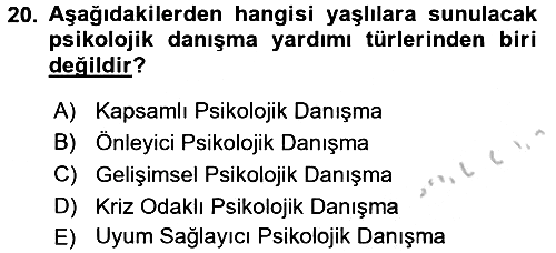 Yaşlı Psikolojisi 2016-2017 3 Ders Sınavı - 20. soru