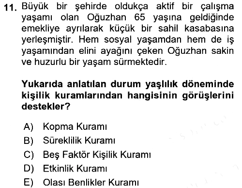 Yaşlı Psikolojisi 2017-2018 Dönem Sonu Sınavı - 11. soru