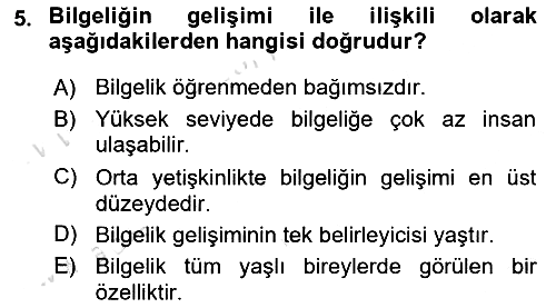 Yaşlı Psikolojisi 2019-2020 Dönem Sonu Sınavı - 5. soru