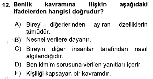 Yaşlı Psikolojisi 2019-2020 Dönem Sonu Sınavı - 12. soru