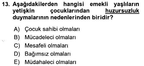 Yaşlı Psikolojisi 2019-2020 Dönem Sonu Sınavı - 13. soru