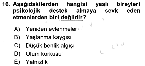 Yaşlı Psikolojisi 2021-2022 Dönem Sonu Sınavı - 16. soru
