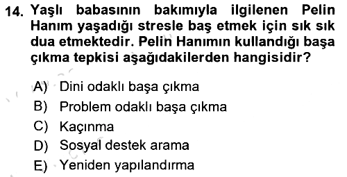 Yaşlılarda Çatışma Ve Stres Yönetimi 2 2024-2025 Ara Sınav - 14. soru