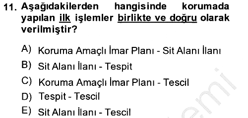 Kentsel ve Çevresel Koruma 2014-2015 Dönem Sonu Sınavı - 11. soru
