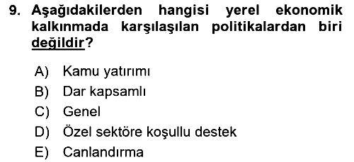 Yerel Ekonomik Kalkınma 2023-2024 Ara Sınav - 9. soru