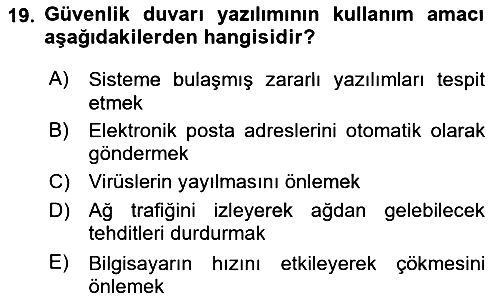 Ağ Yönetimi Ve Bilgi Güvenliği 2023-2024 Yaz Okulu Sınavı - 19. soru