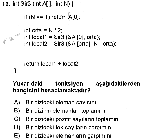 Algoritmalar Ve Programlama 2016-2017 Ara Sınav - 19. soru