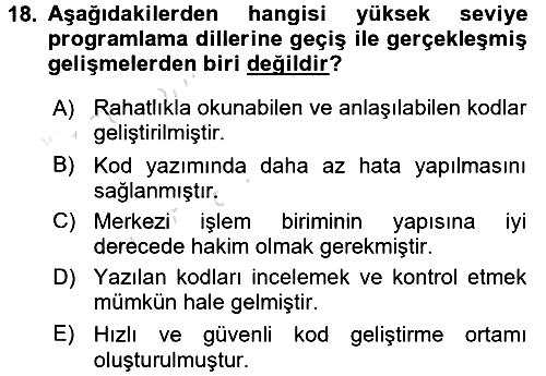 Bilgisayar Ve Programlamaya Giriş 2016-2017 Ara Sınav - 18. soru