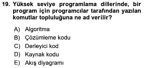 Bilgisayar Ve Programlamaya Giriş 2019-2020 Ara Sınav - 19. soru
