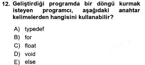Bilgisayar Ve Programlamaya Giriş 2017-2018 Dönem Sonu Sınavı - 12. soru