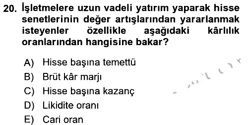 Finansal Tablolar 2016-2017 3 Ders Sınavı - 20. soru