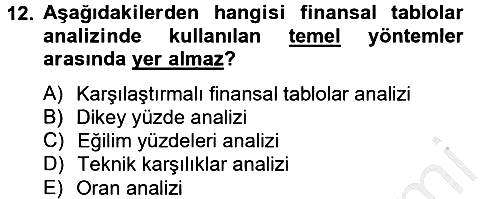Finansal Tablolar 2012-2013 Ara Sınav - 12. soru