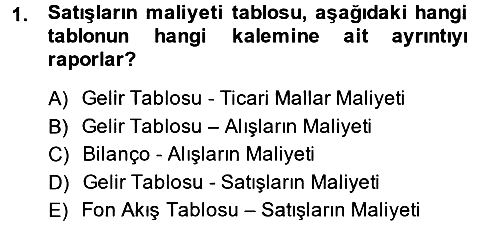 Finansal Tablolar 2013-2014 Ara Sınav - 1. soru