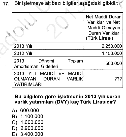 Finansal Tablolar 2013-2014 Ara Sınav - 17. soru