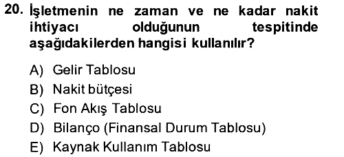 Finansal Tablolar 2013-2014 Ara Sınav - 20. soru