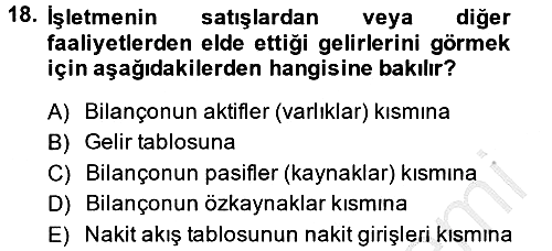 Finansal Tablolar 2014-2015 Ara Sınav - 18. soru