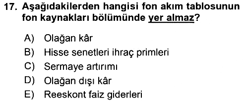 Finansal Tablolar 2015-2016 Ara Sınav - 17. soru