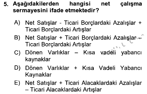 Finansal Tablolar 2016-2017 Ara Sınav - 5. soru
