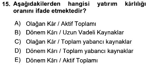 Finansal Tablolar 2016-2017 Ara Sınav - 15. soru