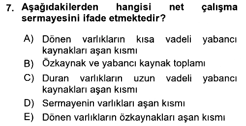 Finansal Tablolar 2023-2024 Ara Sınav - 7. soru