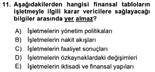 Finansal Tablolar 2023-2024 Ara Sınav - 11. soru