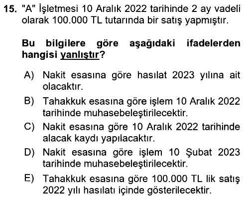 Finansal Tablolar 2023-2024 Ara Sınav - 15. soru