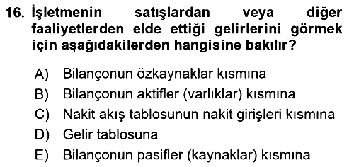 Finansal Tablolar 2023-2024 Ara Sınav - 16. soru