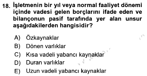 Finansal Tablolar 2024-2025 Ara Sınav - 18. soru