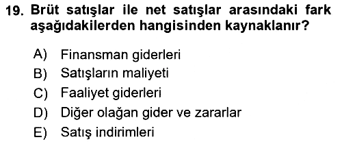 Finansal Tablolar 2024-2025 Ara Sınav - 19. soru