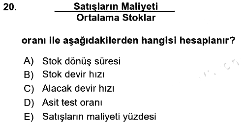 Finansal Tablolar 2024-2025 Ara Sınav - 20. soru