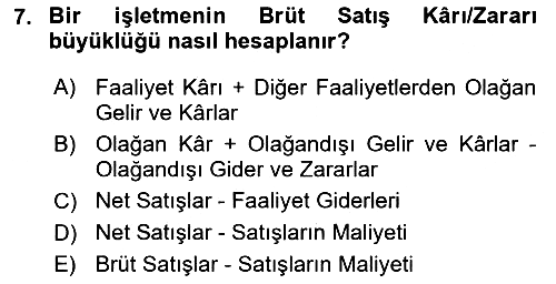 Finansal Tablolar 2025-2026 Ara Sınav - 7. soru