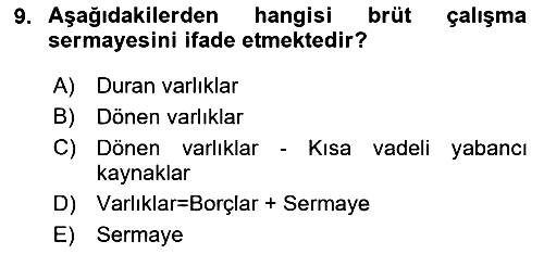 Finansal Tablolar 2025-2026 Ara Sınav - 9. soru