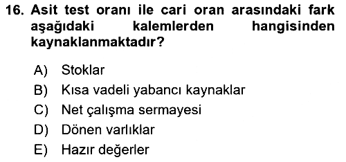 Finansal Tablolar 2025-2026 Ara Sınav - 16. soru