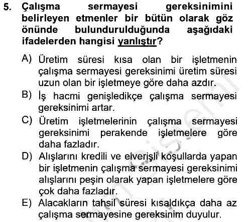 Finansal Tablolar 2012-2013 Dönem Sonu Sınavı - 5. soru