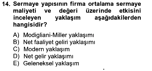 Finansal Tablolar 2012-2013 Dönem Sonu Sınavı - 14. soru
