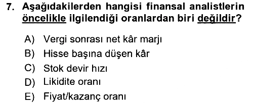 Finansal Tablolar 2015-2016 Dönem Sonu Sınavı - 7. soru