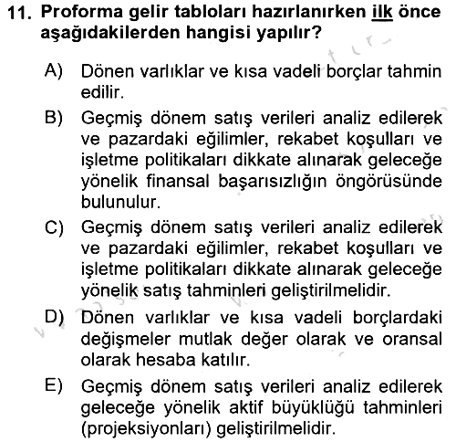Finansal Tablolar 2015-2016 Dönem Sonu Sınavı - 11. soru
