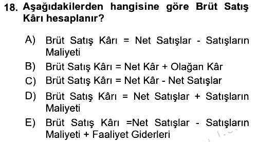 Finansal Tablolar 2016-2017 Dönem Sonu Sınavı - 18. soru