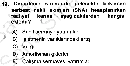 Finansal Tablolar 2018-2019 Dönem Sonu Sınavı - 19. soru