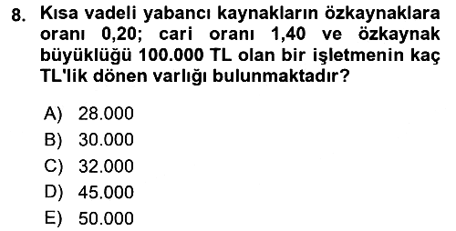 Finansal Tablolar 2025-2026 Dönem Sonu Sınavı - 8. soru