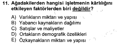Finansal Tablolar 2013-2014 Tek Ders Sınavı - 11. soru