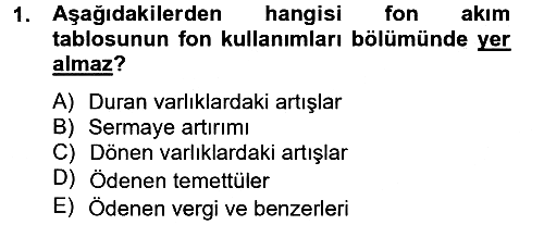 Finansal Tablolar 2014-2015 Tek Ders Sınavı - 1. soru