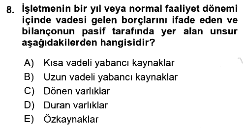 Finansal Tablolar 2024-2025 Yaz Okulu Sınavı - 8. soru